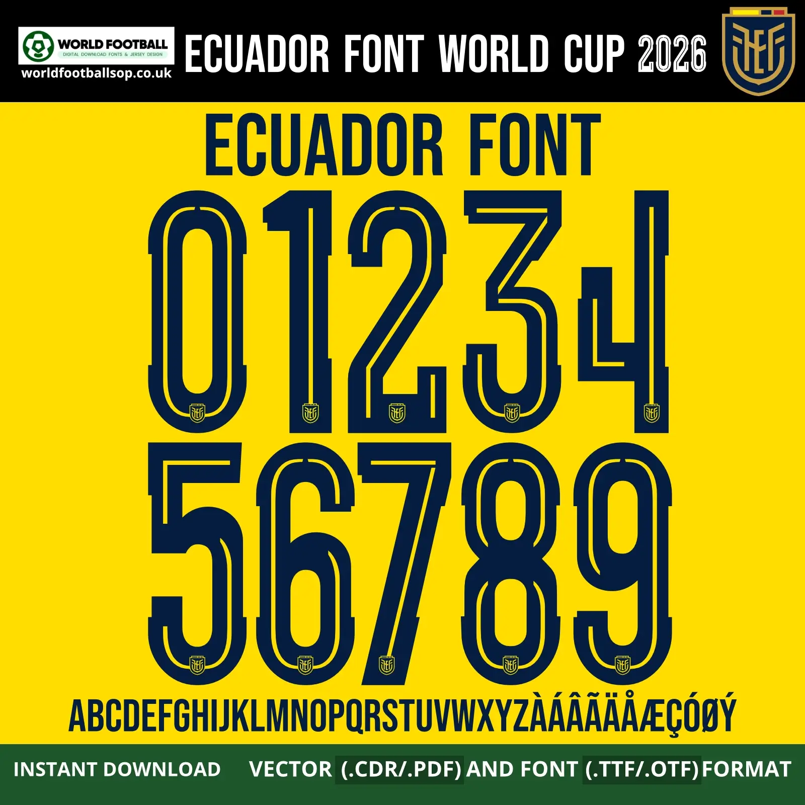 Ecuador Font World Cup 2026 | Home Kit | TTF, OTF & Vector (CDR, PDF)